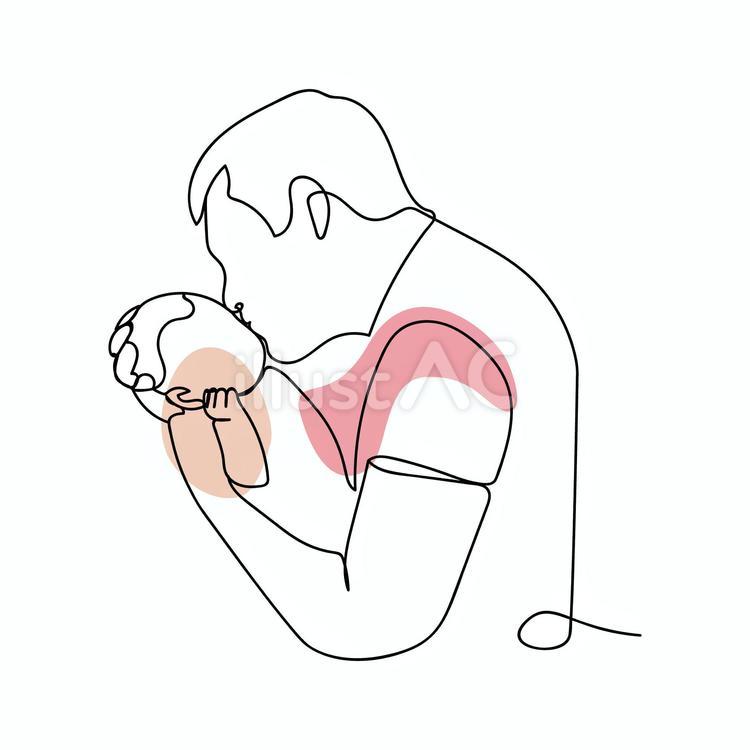 抱っこした赤ちゃんにキスするお父さん ラインアート,お父さん,親子のイラスト素材