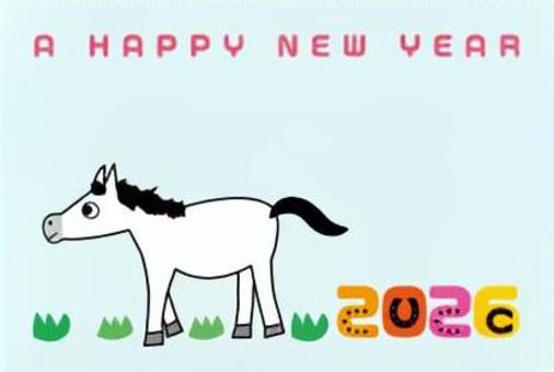 小学生がかいた手書きの馬の年賀状 年賀状,午,馬,2026,手描き,子供の絵,小学生,かわいいのイラスト素材