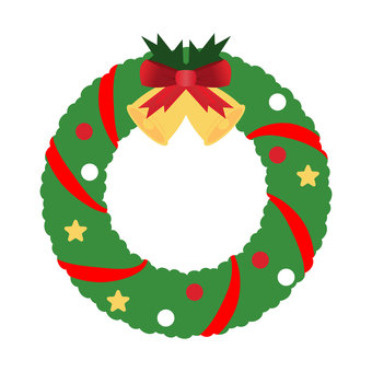 シンプルなクリスマスリース_2 クリスマスリース,リース,クリスマス,冬,飾り,輪,リング,ベル,リボン,シンプルのイラスト素材
