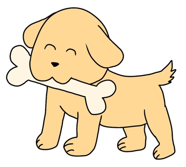 骨をくわえた犬 骨,犬,ペット,かわいい,動物,生き物,手書きのイラスト素材