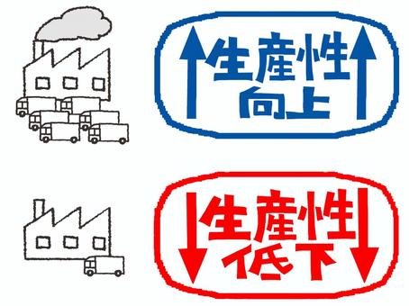 生産性 生産性,低下,矢印,文字絵,フォント,向上,トラック,イメージ,pop調,手描きのイラスト素材