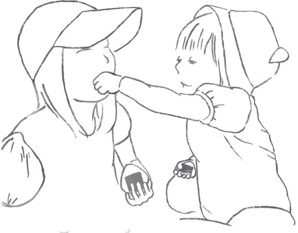 ピクニック　色なし 女の子,こども,姉妹,ピクニック,おにぎりのイラスト素材