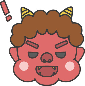 ひらめいた表情の赤鬼の顔のイラスト 赤鬼,節分,顔,ひらめき,すっきり,解決,！,赤,黄色,おたよりのイラスト素材