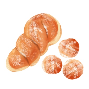 ツイストドーナツ＆丸ドーナツ ドーナツ,セット,ツイストドーナツ,パン,粉砂糖,食べ物のイラスト素材