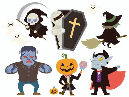 ハロウィンモンスターセット ハロウィン,モンスター,セット,魔女,吸血鬼,ミイラ,カボチャ,ベクター,フランケンシュタイン,ハロウィーンのイラスト素材