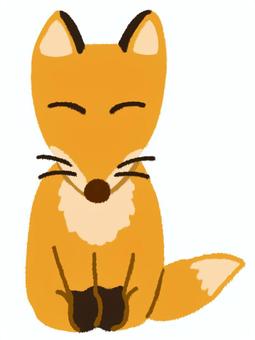 目を閉じた表情の座っている可愛いきつね 狐,座る,かわいい,お座り,動物,ワンポイント,糸目,素材,哺乳類,動物園のイラスト素材
