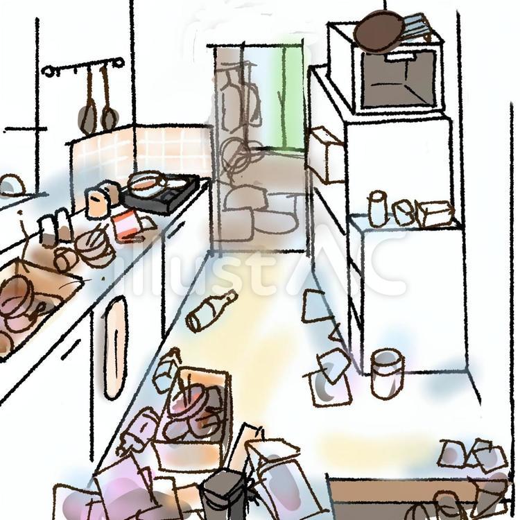 散らかった一人暮らしのアパート 部屋,キッチン,汚れたのイラスト素材