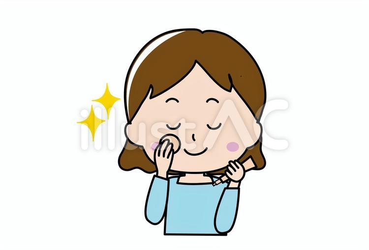 クリームファンデーションを塗る女性　化粧 化粧,クリームファンデーション,パフのイラスト素材