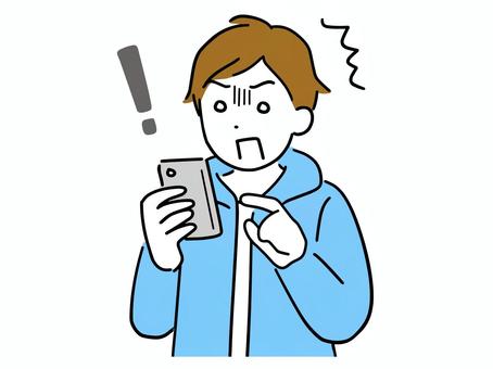 スマホを見て青ざめる私服の男性 男性,スマホ,男,困る,ショック,スマートフォン,人物,人,若い,20代のイラスト素材