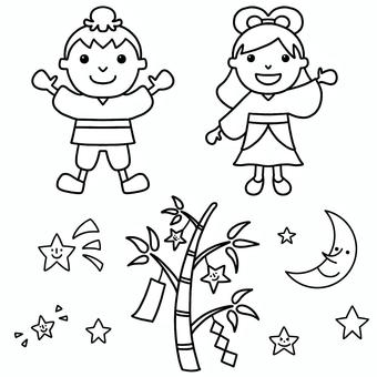 칠석⭐️ 흑백 일러스트, JPG 및 PNG 칠석⭐️ 흑백 일러스트, 칠석 축제, 직녀, 견우, JPG 및 PNG