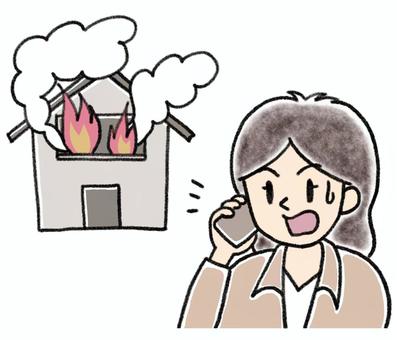 通報する人(女性) 通報する人(女性) 消防,火災,火事,通報,119,災害,電話,女性のイラスト素材