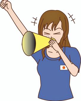 サポーター女子 日本,応援,サポーター,スポーツ,メガホン,国旗,掛け声,声援,感情,若いのイラスト素材