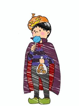 ハロウィンの仮装をする子ども 鉛筆風,ハロウィン,仮装,子ども,カボチャ,秋,男の子,お菓子,飴,鉛筆のイラスト素材