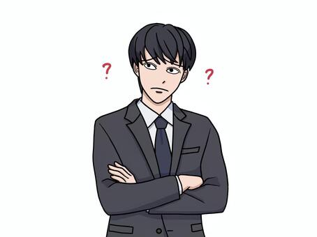 腕組みして悩むスーツ姿の男性 腕組み,悩む,スーツ,疑問,男性,はてな,クエスチョン,迷う,ビジネス,困るのイラスト素材