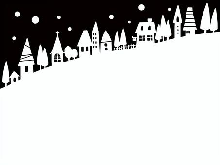 雪の町 背景,素材,イメージ,壁紙,background,手描き風,町,丘,家,木のイラスト素材