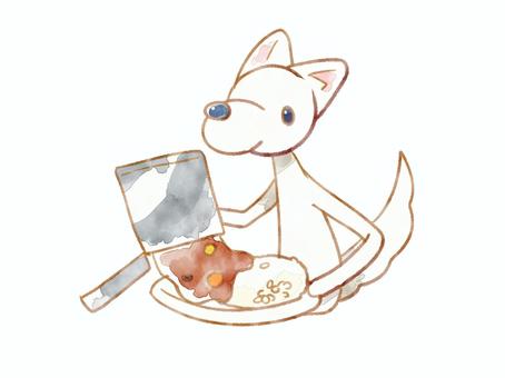 レトルト犬 犬,可愛い,レトルト,カレー,シチュー,ごはん,かける,水彩風のイラスト素材