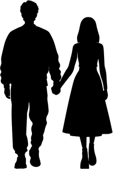 20代カップルのシルエット カップル,恋人,デート,手つなぎ,恋愛,若者,20代,男女,シルエット,散歩のイラスト素材