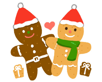 サンタ帽を被る二個のジンジャークッキー サンタ帽を被る二個のジンジャークッキー ジンジャーマンクッキー,ジンジャーブレッドマン,クッキー,クリスマス,サンタ帽子,サンタクロース,冬,12月,お菓子,ビスケットのイラスト素材