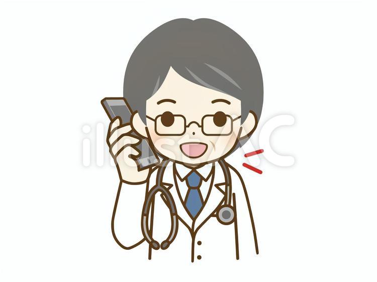 スマホで話す中年男性の医師 医師,医者,男性のイラスト素材