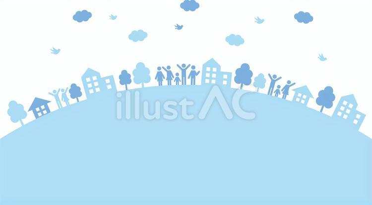 3世帯の家族（人物）と街並みと暮らし 街並み,家族,3世帯のイラスト素材