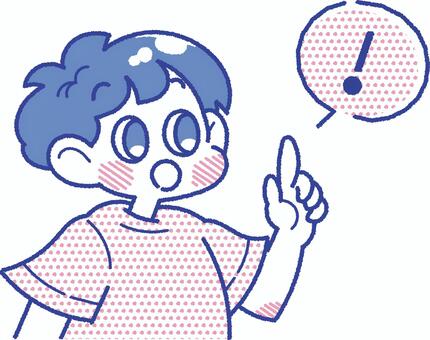 指をさす驚いた表情の男の子　吹き出し付き 子ども,男の子,小学生,表情,ポーズ,指さし,発見,驚き,気づく,見つけるのイラスト素材