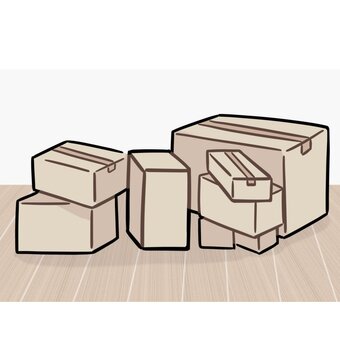 床に置かれたたくさんの段ボール 荷物,引っ越し,段ボール,荷詰め,荷造り,片付け,新生活,イラスト,箱,４月のイラスト素材