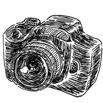 一眼レフカメラの手書きモノクロイラスト カメラ,手書き,モノクロ,ペン画,リアル,一眼レフ,おしゃれ,線画,白黒,シンプルのイラスト素材