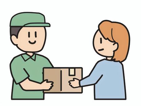 配達を受け取る女性のイラスト 配達,宅配,受け取り,ダンボール,宅配便,宅配業者,配送,ネット通販,ドライバー,お届けのイラスト素材