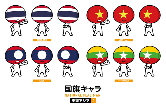国旗キャラ 東南アジア2A 271 国旗,キャラクター,キャラ,国,世界,アジア,東南アジア,タイ,ミャンマー,ラオス人民民主共和国のイラスト素材