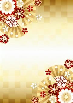 Flower and fan checkered pattern Japanese background vertical gold, JPG and AI Flower and fan checkered pattern Japanese background vertical gold, tiny, fashionable, frame, JPG and AI