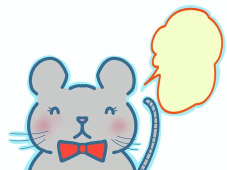 にこにこねずみ(フキダシ付き) 笑顔,ねずみ,動物,小動物,蝶ネクタイ,フキダシのイラスト素材