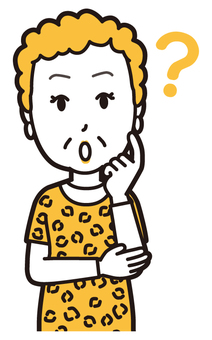  大阪のおばちゃん(黄)-059-バスト はてな,おばちゃん,大阪,ヒョウ柄,おばはん,中年,女性,関西,派手,おばさんのイラスト素材