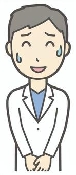  男性医師白衣-087-バスト 苦笑い,医者,医師,男性,白衣,スクラブ,病院,医療,ドクターコート,先生のイラスト素材