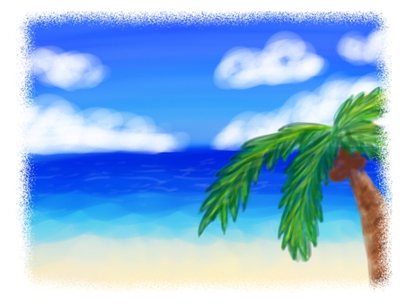 海 海,ヤシの木,夏,風景,ゆるい,手描きのイラスト素材