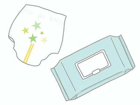 パンツタイプのオムツとおしりふき おむつ,おしりふき,オムツ替え,パンツ,育児用品,乳児,幼児,衛生用品のイラスト素材