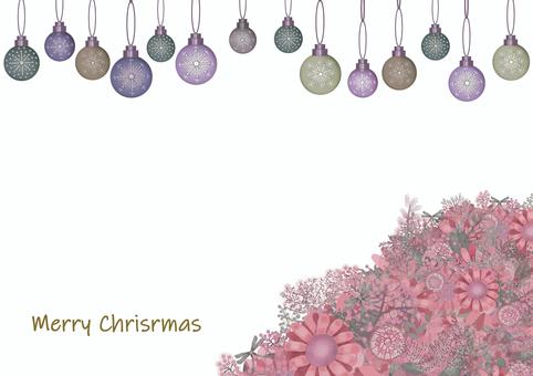 花とオーナイラストイラスト オーナメント,クリスマス,吊り下げ,飾り,メリークリスマス,白背景,ポストカード,満開,花,植物のイラスト素材