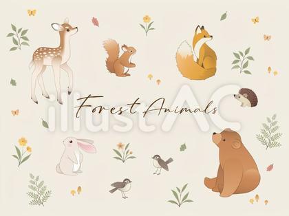 森の動物たちイラストセット