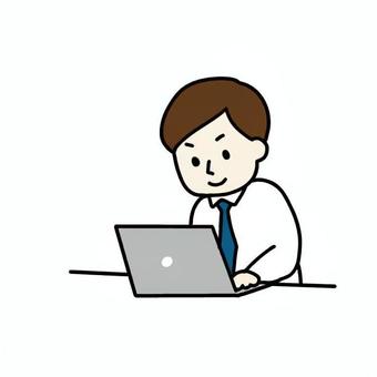 パソコンで作業する男性教師 人物,教師,男性,ネクタイ,長袖シャツ,パソコン,ノートパソコン,机,座る,操作のイラスト素材