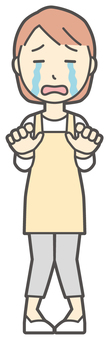  エプロン女性-205-全身 涙,主婦,エプロン,女性,ママ,ヘルパー,家政婦,家事代行,人物,かわいいのイラスト素材