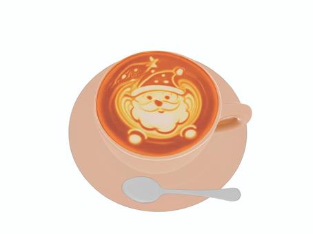 カフェ喫茶店クリスマスサンタのラテアート クリスマス,サンタクロース,サンタ,ラテアート,コーヒー,スプーン,皿,クリスマスケーキ,珈琲,christmasのイラスト素材