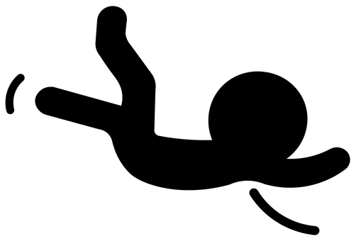 転倒　仰向け2　素材 足元,注意,床,滑る,危険,黒塗り,シルエット,白背景,透過,素材のイラスト素材