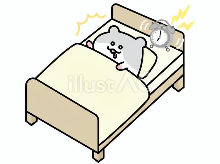 目覚まし時計で起きるハムスター 目覚まし時計で起きるハムスター 起きる,驚く,びっくりのイラスト素材