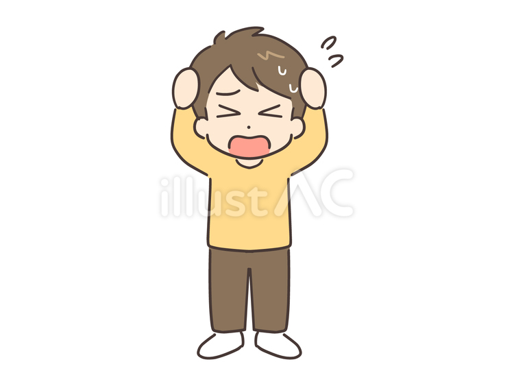 悩んでいる困り顔の若い男性(全身) 男性,悩む,悩みのイラスト素材