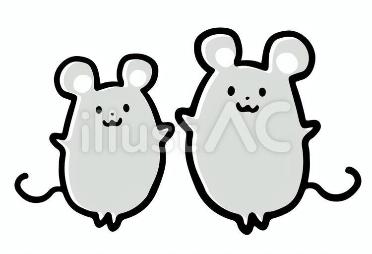 ゆるいねずみ（2匹） ねずみ,ゆるい,かわいいのイラスト素材