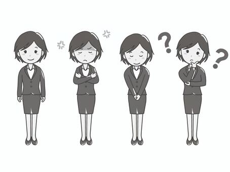 モノクロの女性会社員ポーズセット