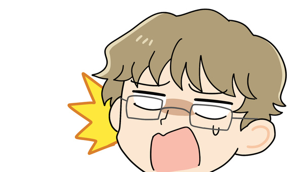 見切れイラスト・ガーン　男性２（眼鏡） ガーン,驚く,ショック,びっくり,顔,どアップ,男性,眼鏡,デフォルメ,かわいいのイラスト素材