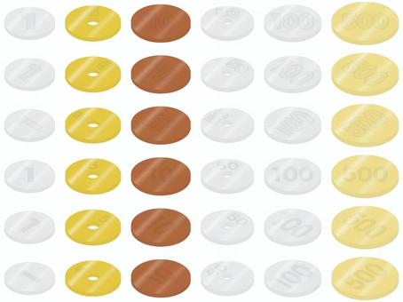 アイソメトリック日本円小銭セット 1円,5円,10円,50円,100円,500円,硬貨,日本円,お金,アイコンのイラスト素材