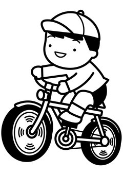 自転車-1c 自転車,子供,男の子,乗る,走る,帽子,笑顔,かわいい,シンプル,モノクロのイラスト素材