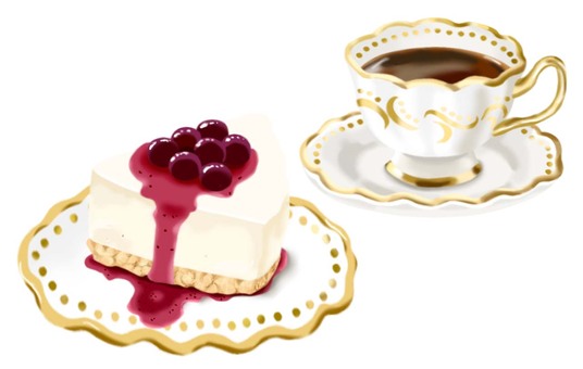 レアチーズケーキソースがけとコーヒー② チーズケーキ,レア,食べ物,飲み物,洋生菓子,おやつ,甘い,美味しい,スイーツ,コーヒーのイラスト素材