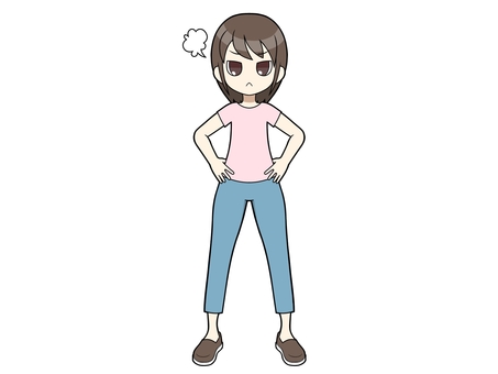 怒る女性 女性,ピンク,吊り目,怒る,立ち絵のイラスト素材